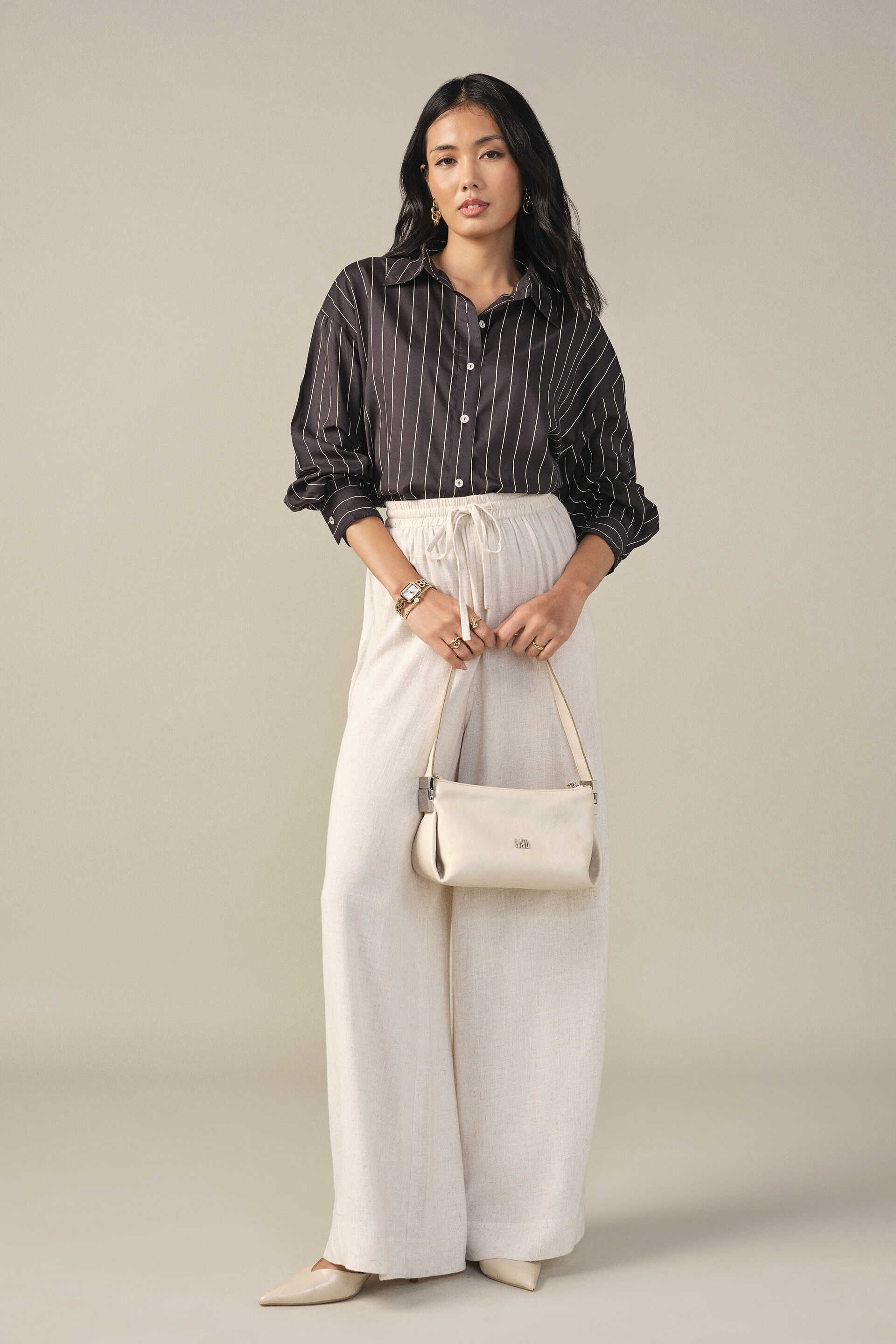 Striped Modal Shirt in Black, Black, image 5